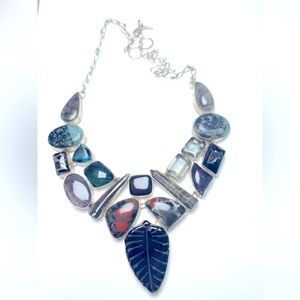 Beautiful Chunky Black + dark multi colored stones - 25” adjustable length